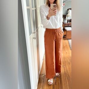 Linen Blend Wide Leg Pull on Pants - size XS - Sienna Brown